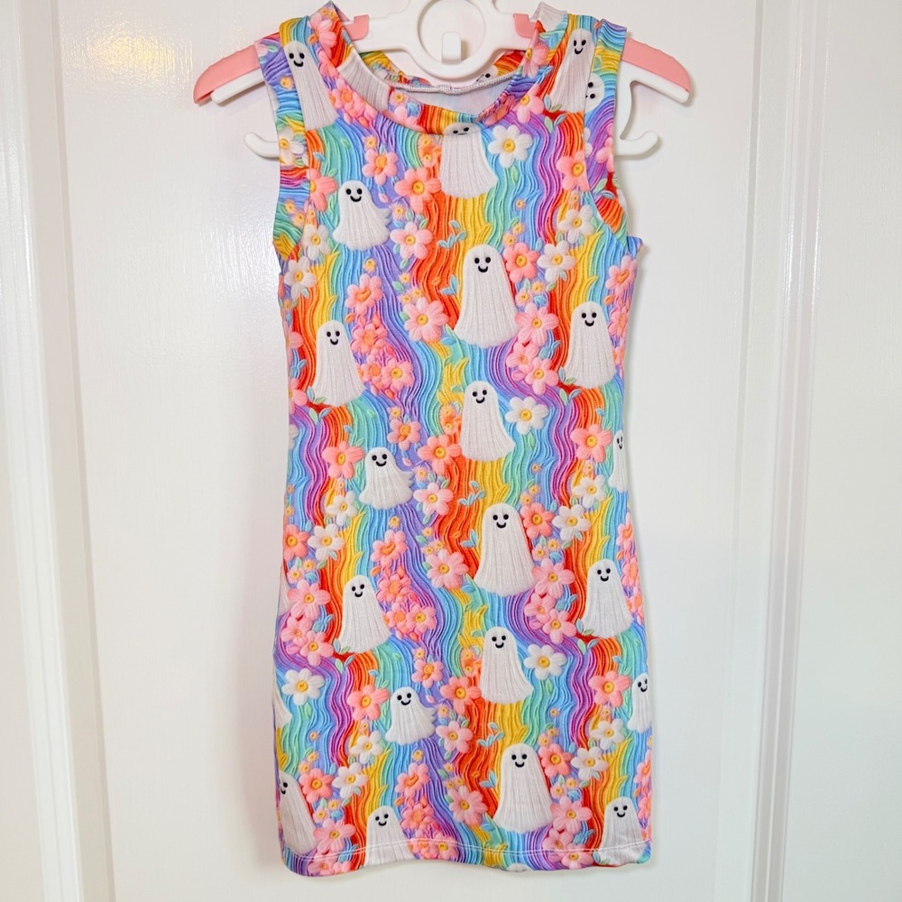 Rainbow Ghost Floral Bamboo Sleeveless Dress Size 2T Halloween Kids